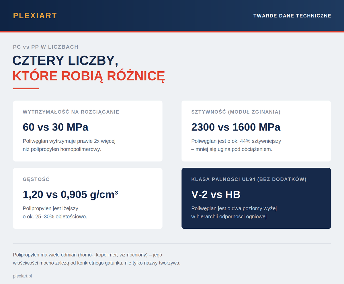 Poliwęglan vs polipropylen - dane techniczne