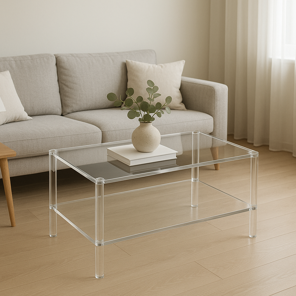 kawowy stolik z pleksi prostokątny